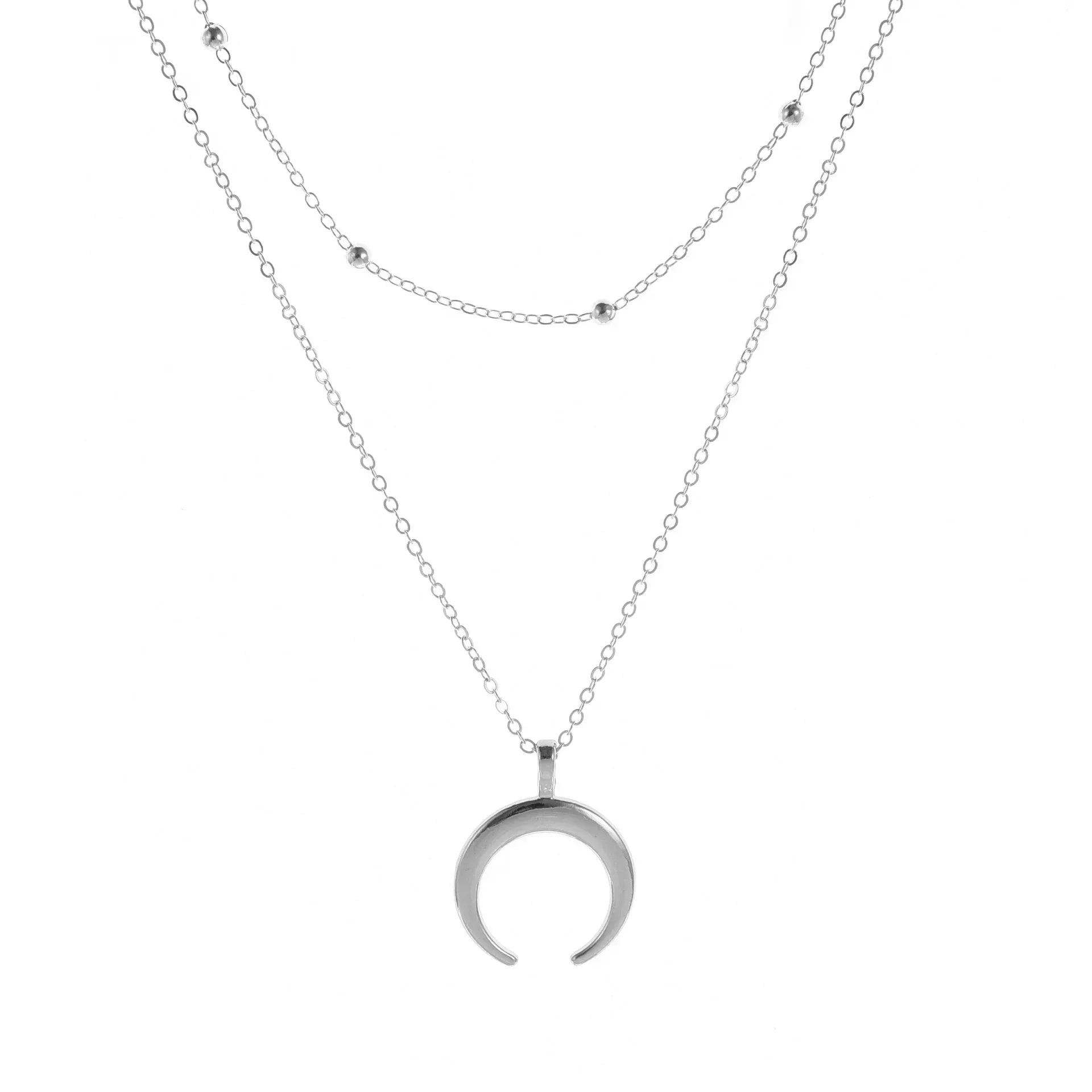 Fashion Gold Color Double Layer Moon Pendant Necklaces for Women Luxury Design Shiny Choker Necklace Jewelry Gift