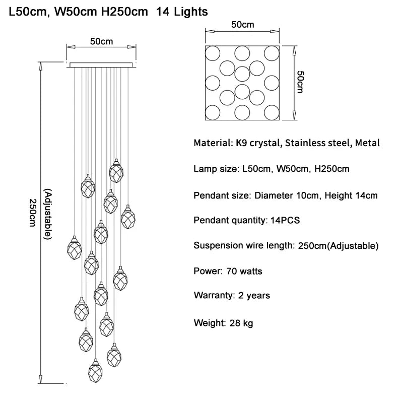 DecorBites™ Diamond Crystal Ball Chandelier LED Hanging Lamp Gold Fixture