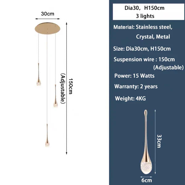 DecorBites™ Crystal LED Chandeliers: Luxury Long Staircase Hanging Lights for Living Room Lobby