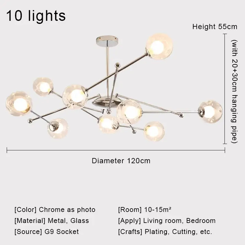 DecorBites™ Glass Ball LED Chandelier Chrome Pendant Lamp for Home Decor