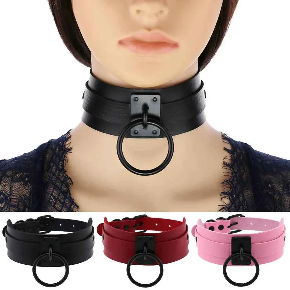 Metal Leather Choker Collar Goth Fashion Accessories