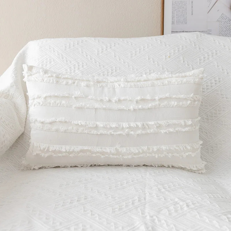 DecorBites™ Daisy Floral Embroidery Pillow Cover 45x45cm/30x50cm White Blooms Cozy Soft Décor