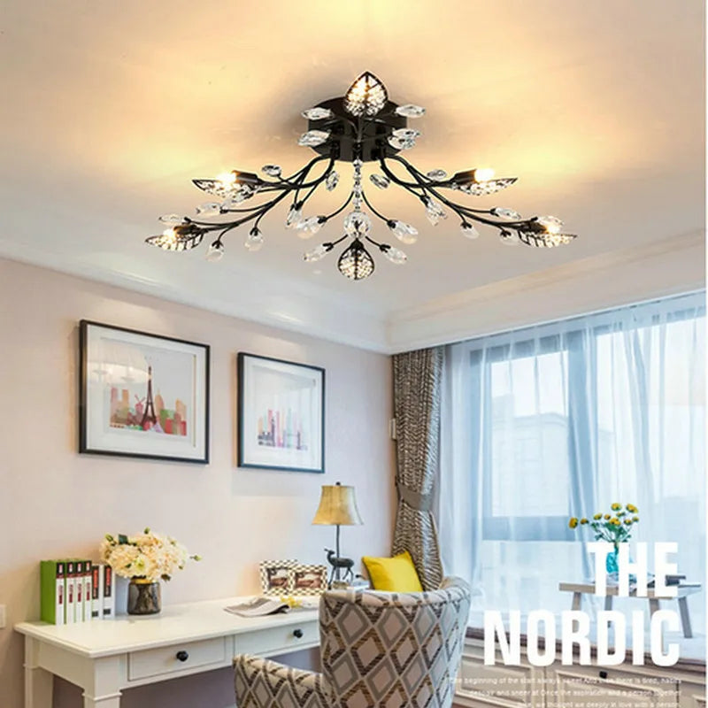 DecorBites™ Crystal Ceiling Chandelier LED Light Fixture for Living Room Bedroom Kitchen