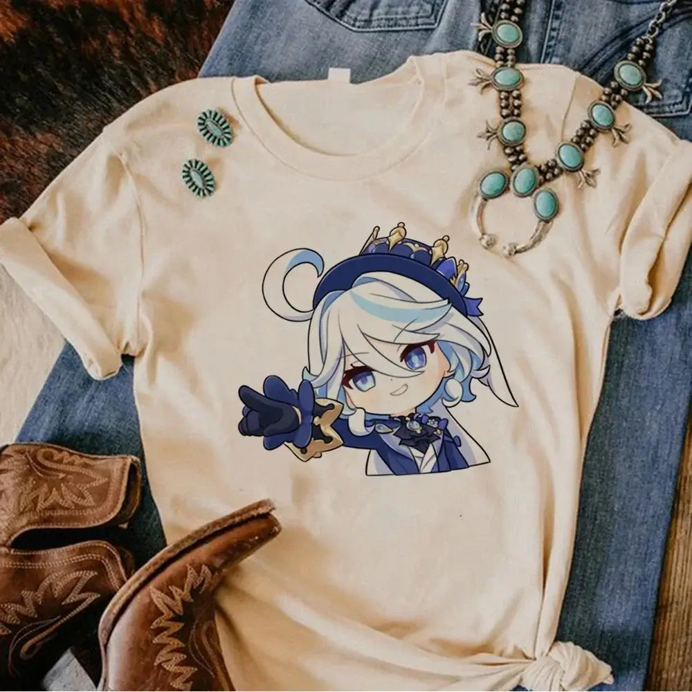 Genshin Impact Furina T-Shirt Comic Y2k Anime Tee