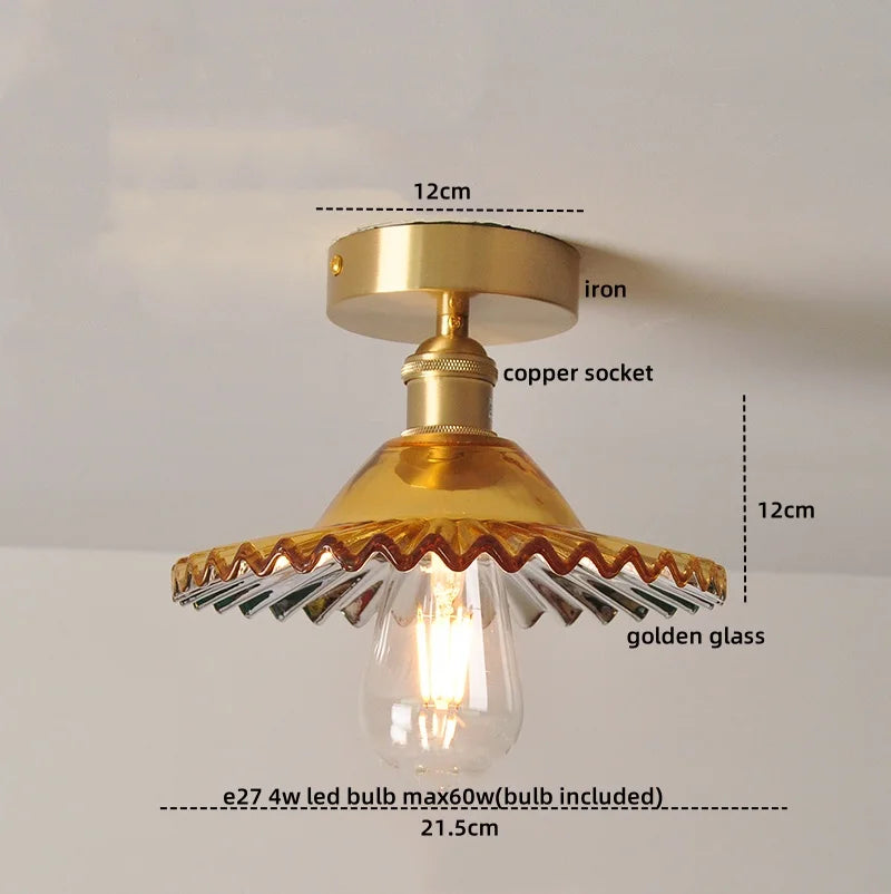DecorBites™ Green Glass Copper Ceiling Light Fixture Balcony Kitchen Modern LED Lamp