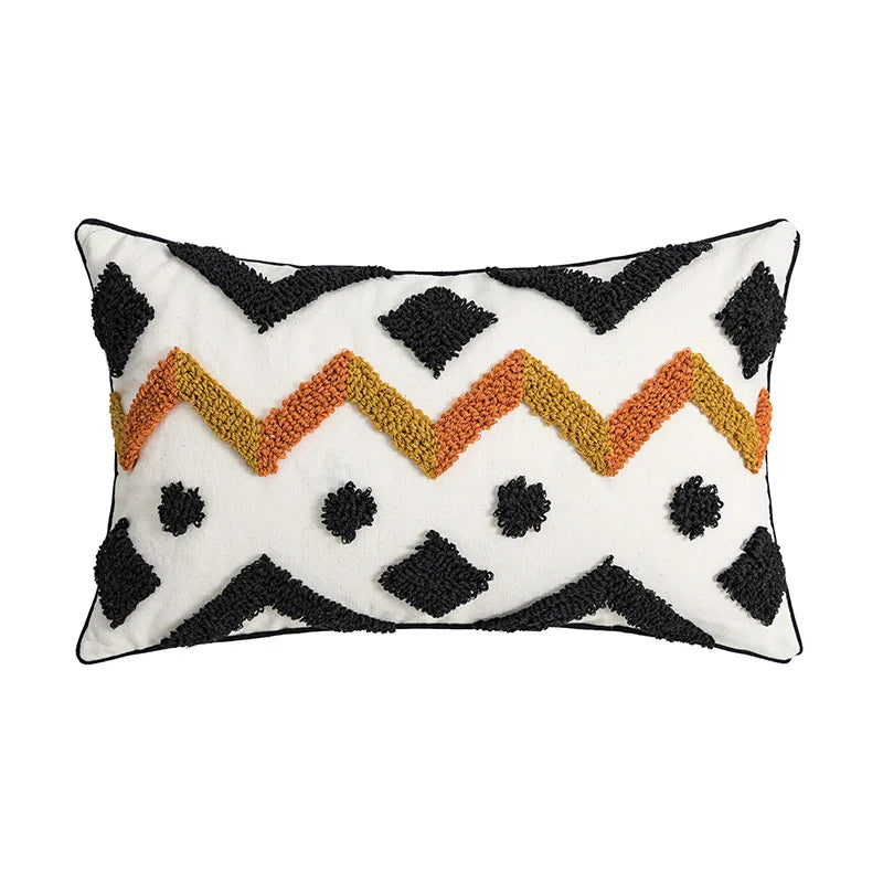 DecorBites™ Geometric Tufted Cotton Canvas Embroidered Pillow Covers for Home Decor