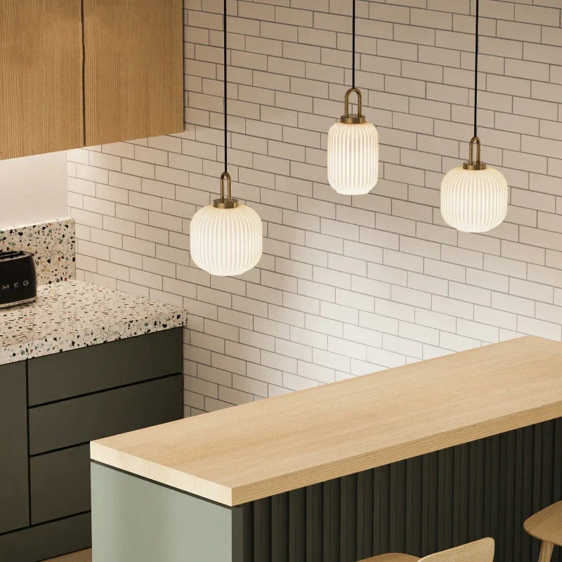 DecorBites™ Japanese Glass Pendant Light: Modern Nordic LED Hanging Lamp for Bedroom Home Décor