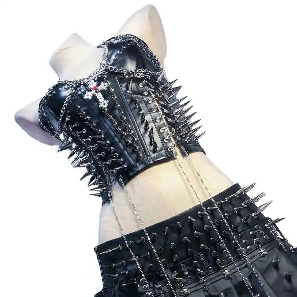 Grunge Emo Clothing ALT Punk Rock Clothes with Spikes Y2K Cyber Sexy Gothic Tank Goth T-shirt
