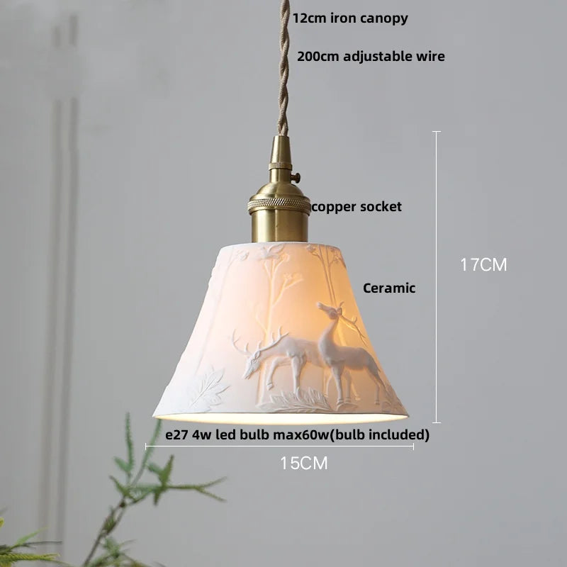 DecorBites™ Copper Wood LED Pendant Light: Ceramic Modern Tassel Hanging Lamp