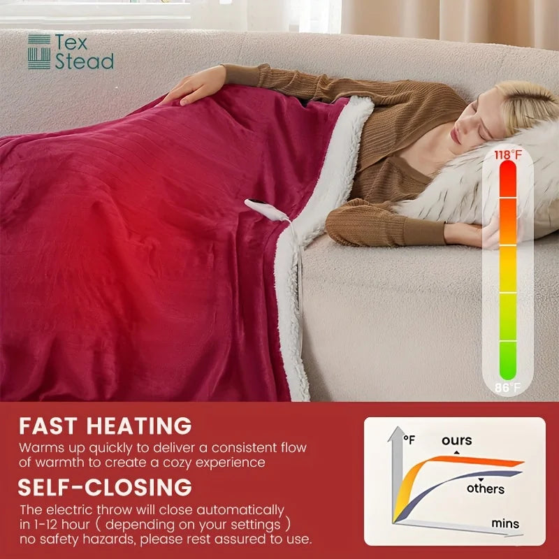 DecorBites™ Electric Heated Blanket Throw: 10 Temp Settings, Auto Shut Off, Machine Washable