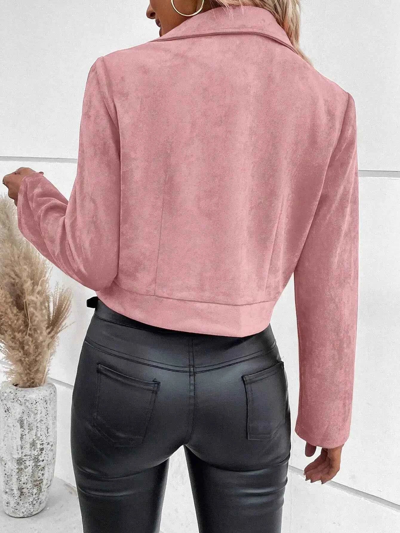 Faux Suede Women's Bomber Jacket Zipper