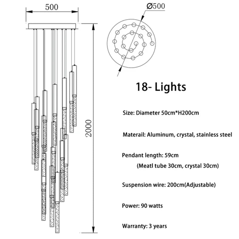 DecorBites™ Crystal LED Chandelier: Stylish Lighting for Staircase & Living Room