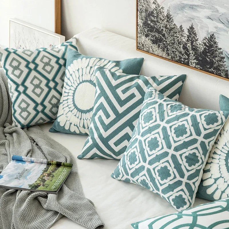 DecorBites™ Embroidered Geometric Floral Cushion Cover 45x45cm