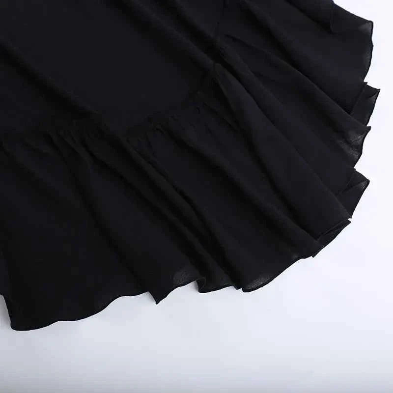 Goth Dark Kawaii Black Tiered Skirt 90S Retro Irregular Hem