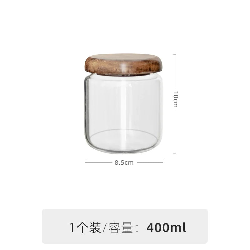 DecorBites™ Glass Spice Jar with Acacia Wood Lid, 10oz Airtight Storage Container