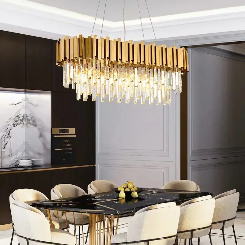 DecorBites™ Crystal Ceiling Chandelier: Luxury Round LED Light for Living Room, Artistic Home Decor
