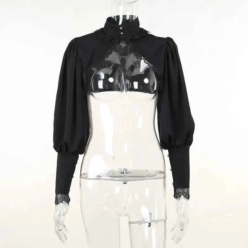 Gothic Lantern Sleeve Long Sleeve Crop Blouse