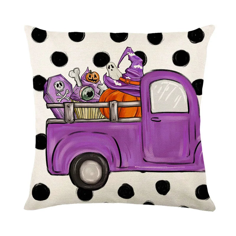 DecorBites™ Halloween Pumpkin Linen Cushion Cover Set for Home Sofa Bedroom Decor