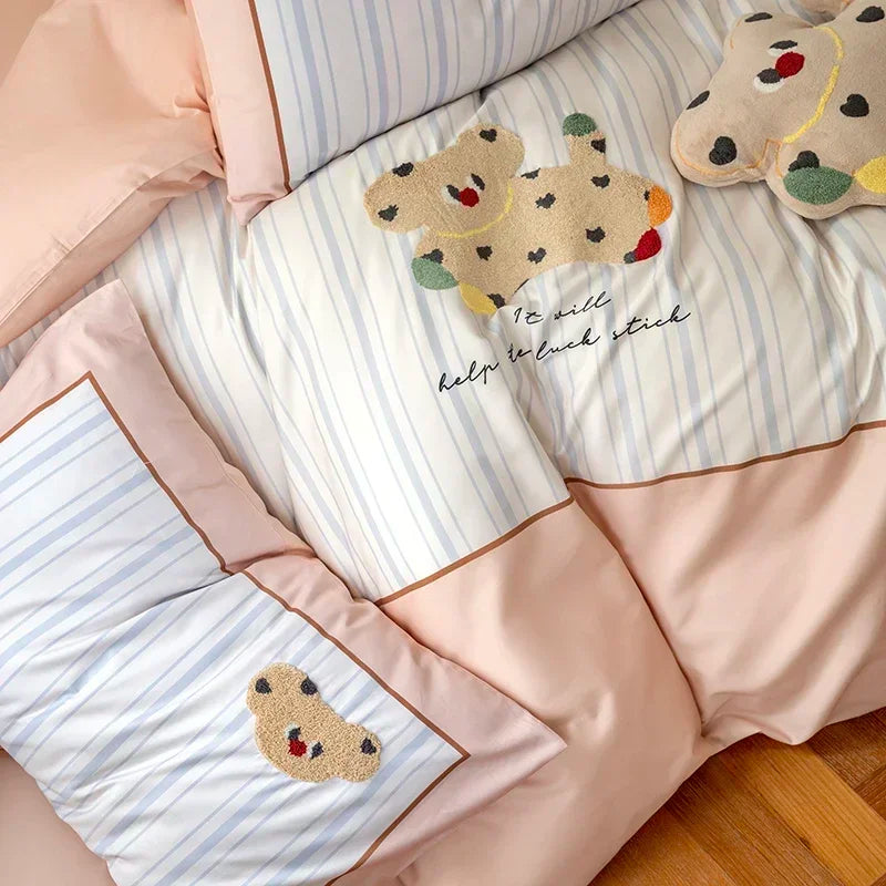 DecorBites™ Cotton Embroidered King Queen Bedding Set with High-Quality Duvet Cover Pillowcases