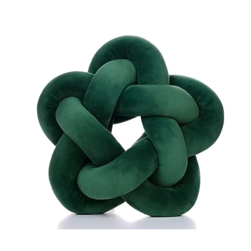 DecorBites™ Green Star Knotted Lumbar Cushion - Handmade Stuffed Throw Pillow