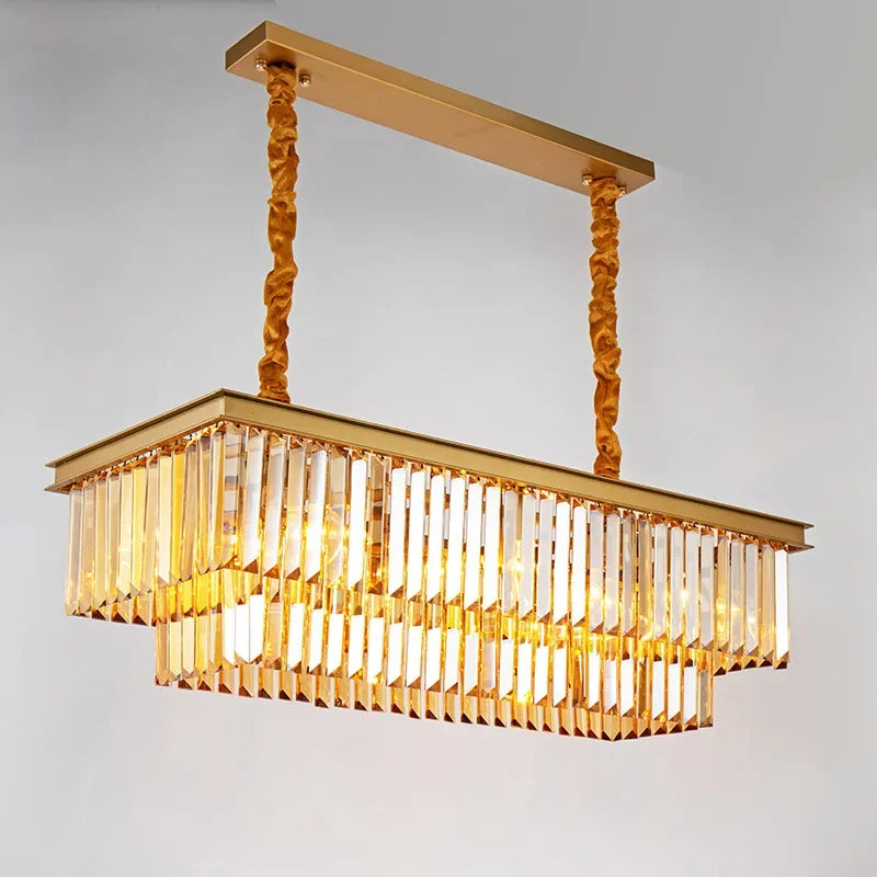 DecorBites™ Gold Black Metal LED Chandelier with K9 Crystal - Retro Square Chain Pendant Lighting