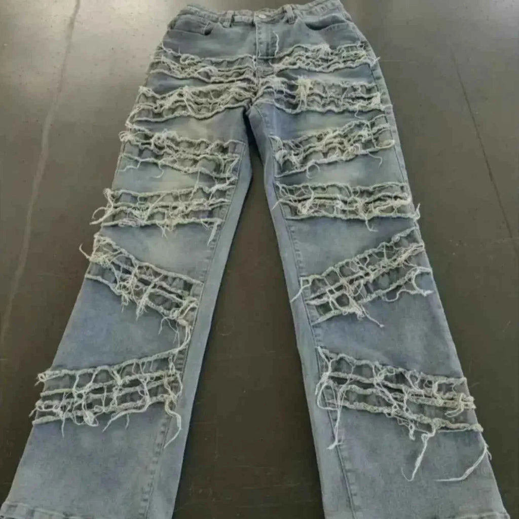 Y2K 90s Street Style Women's Vintage Fringed Distressed Flare Jeans
