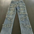 Y2K 90s Street Style Women's Vintage Fringed Distressed Flare Jeans