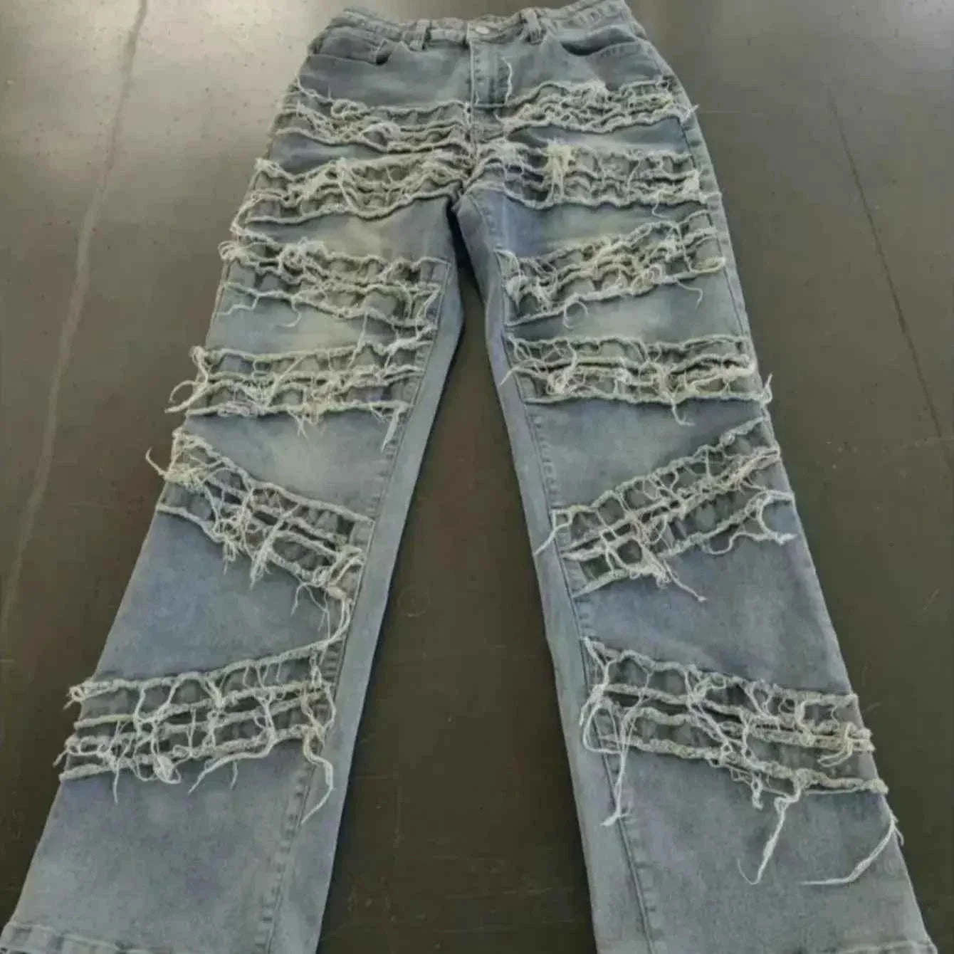 Y2K 90s Street Style Women's Vintage Fringed Distressed Flare Jeans
