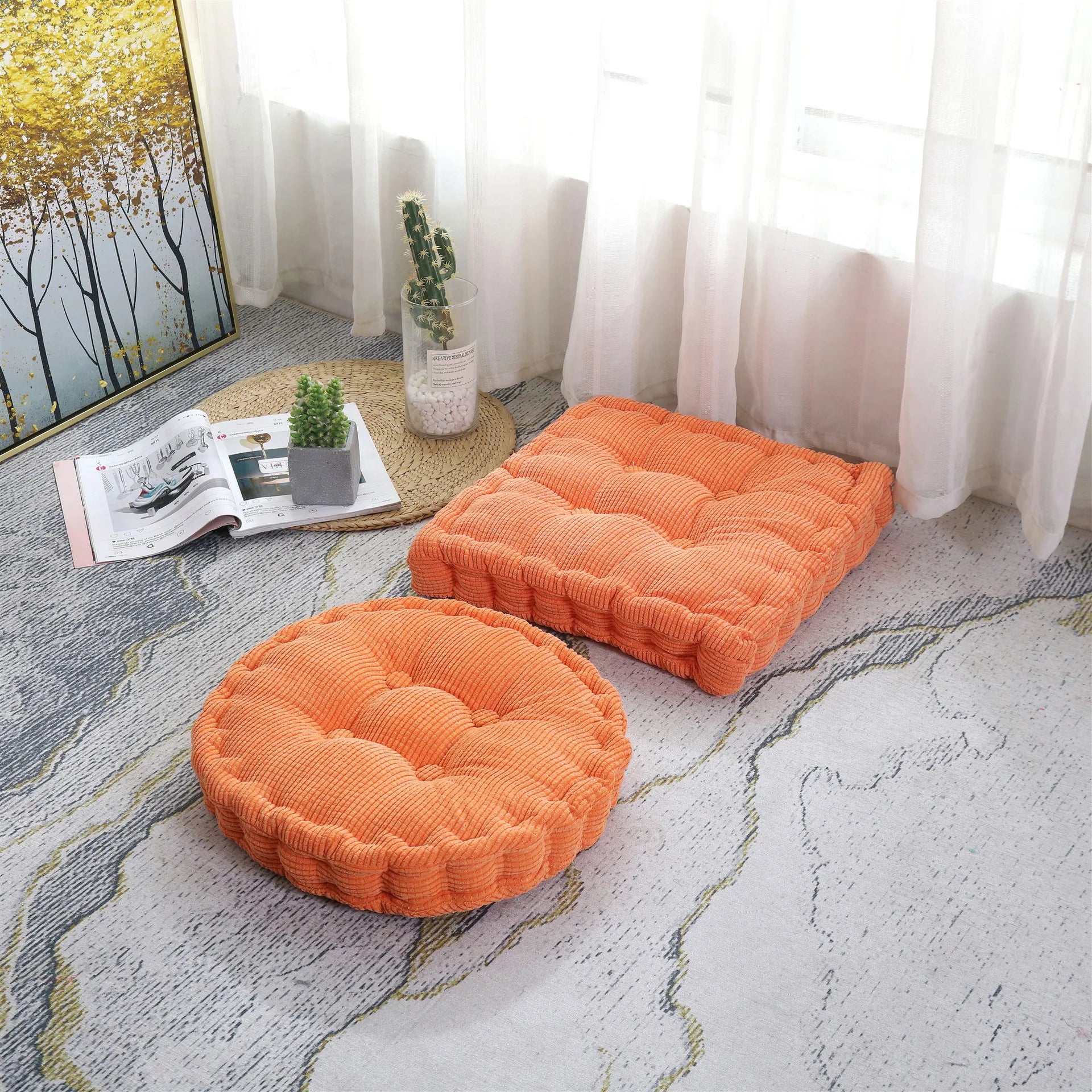 DecorBites™ Corduroy Tufted Floor Seat Cushion for Indoor Living Room Balcony Meditation