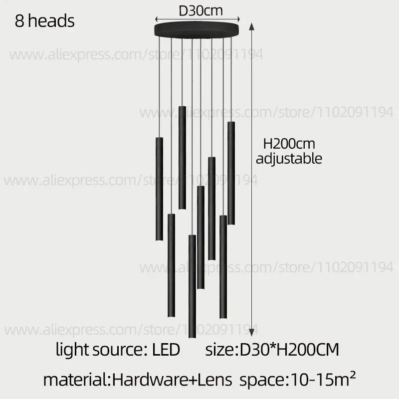 DecorBites™ Cylindrical LED Staircase Chandelier Suspension Light - Modern Villa Water Pipe Fixture