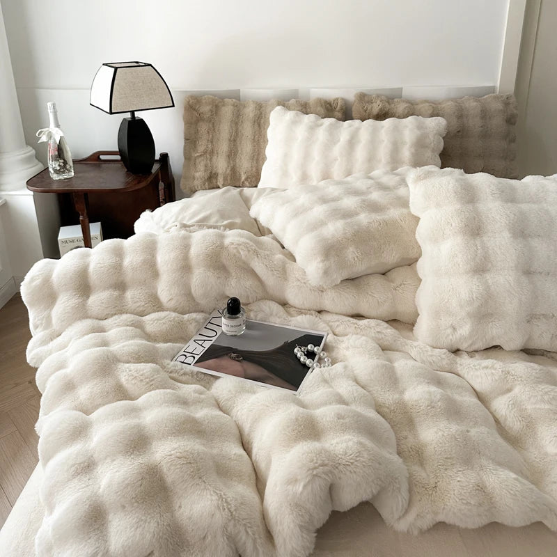 DecorBites™ Deluxe Faux Rabbit Fur Bedding Set: Soft Velvet, Plush Warmth for Winter