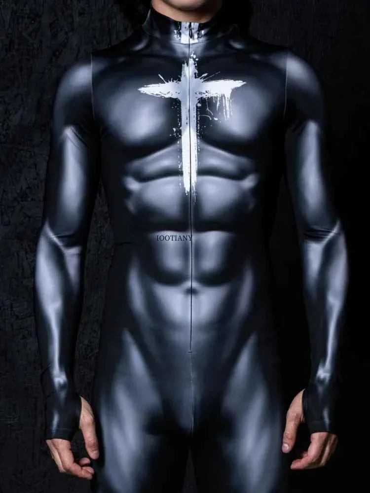 New Arrivals Halloween Collection Couples Cyberpunk Muscle Black Fashion Sexy Tight Bodysuit Costume