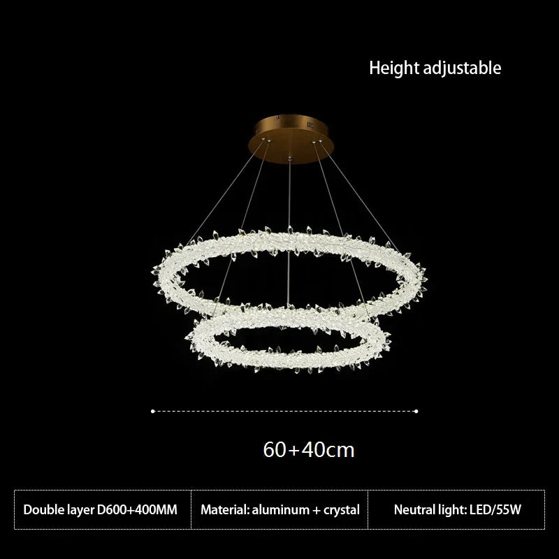 DecorBites™ Crystal Flower LED Chandelier: Modern Luxury Round Ring Pendant Light for Dining & Living Room