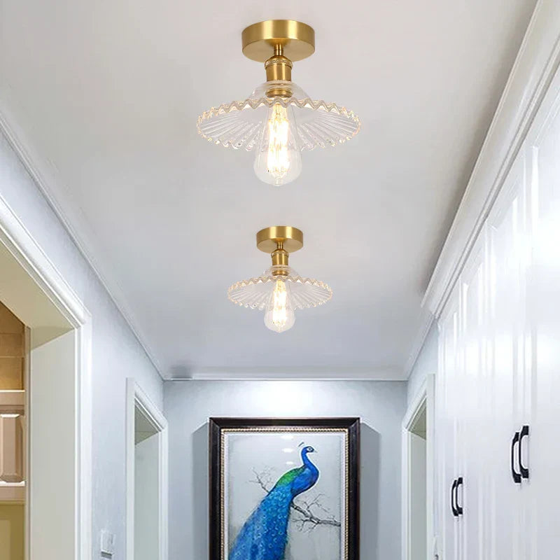 DecorBites™ Green Glass Copper Ceiling Light Fixture Balcony Kitchen Modern LED Lamp