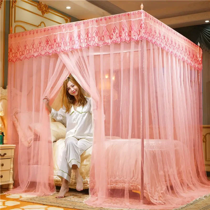 DecorBites™ Lace Mosquito Net with Stainless Steel Bracket - Queen Size Bed Tent