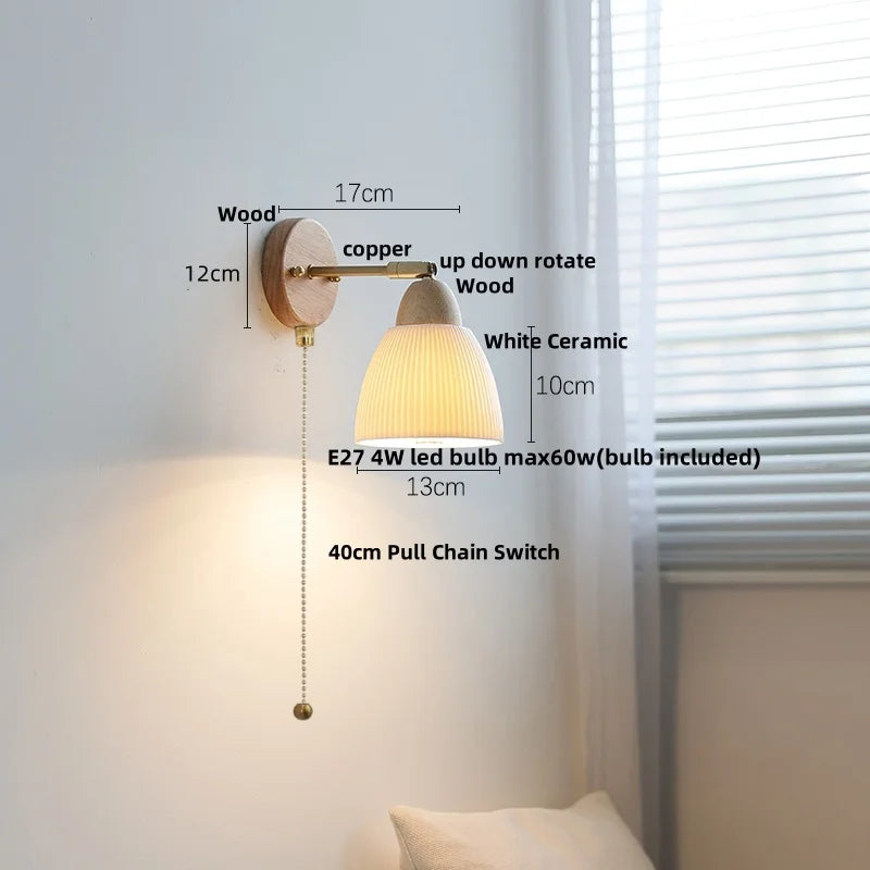 DecorBites™ Iron Wood LED Wall Light Fixture Rotate Bedside Lamp Aplique Pared