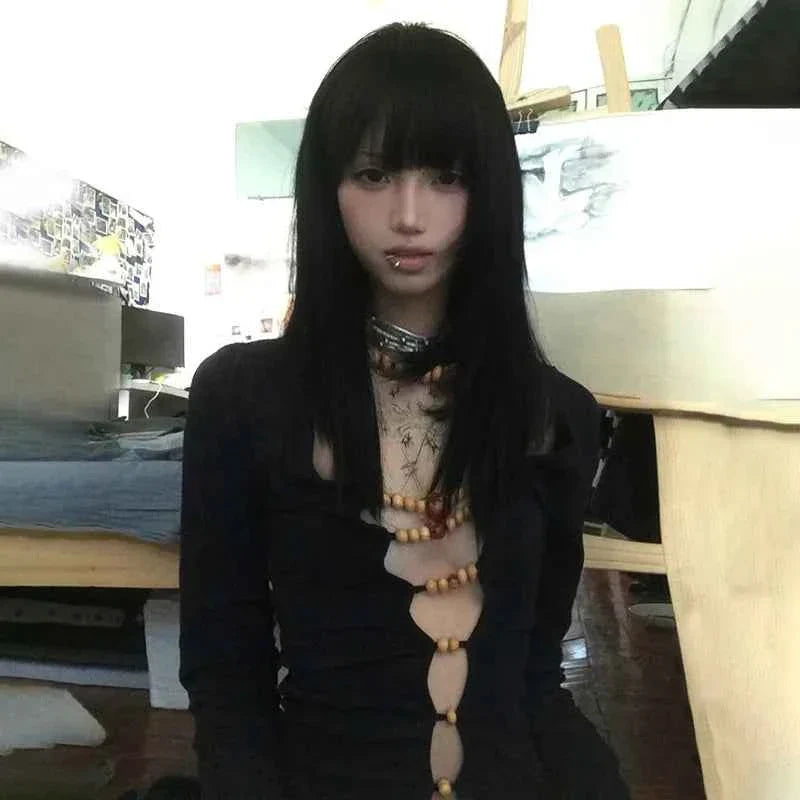 Y2k Hollow Out Beaded T-shirt