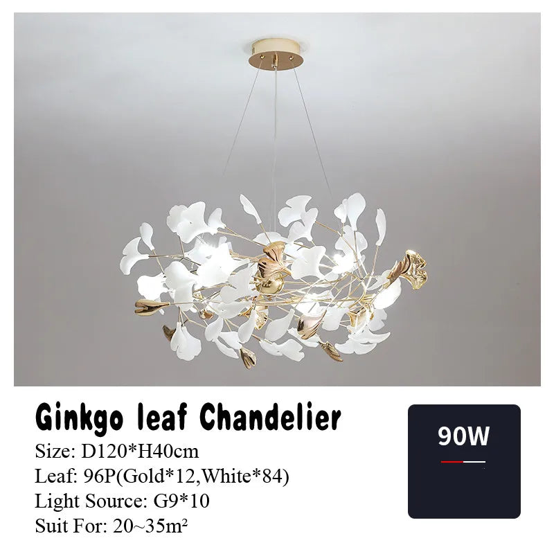 DecorBites™ Gold Branches Chandelier with Porcelain Leaves Pendant Light - Luxury Living room Decor