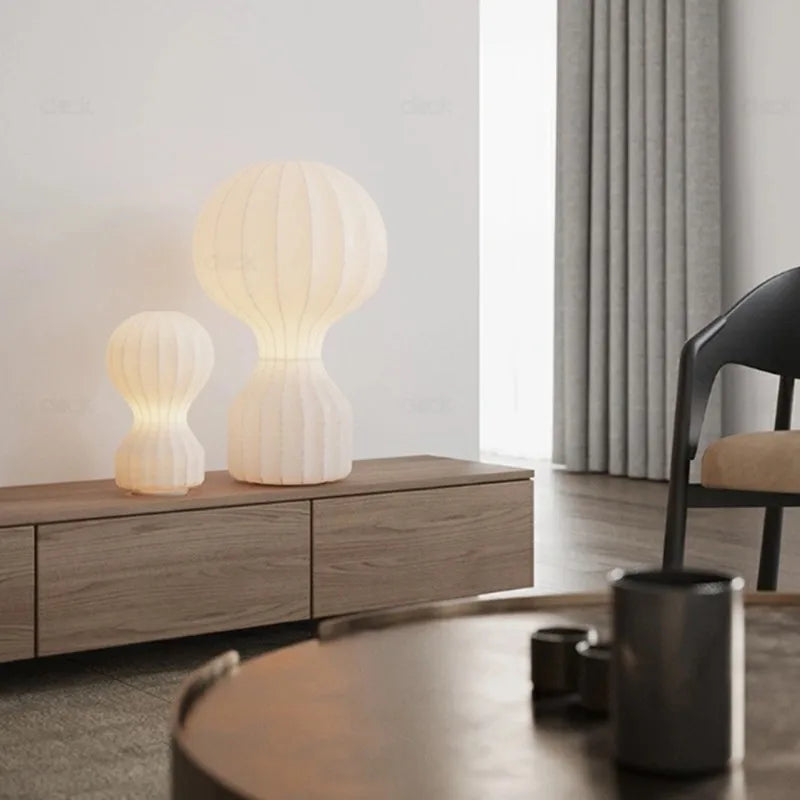 DecorBites™ Gatto Cocoon Silk Table Lamp: Minimalist Japanese Art for Bedroom, Study, Hotel, Showroom