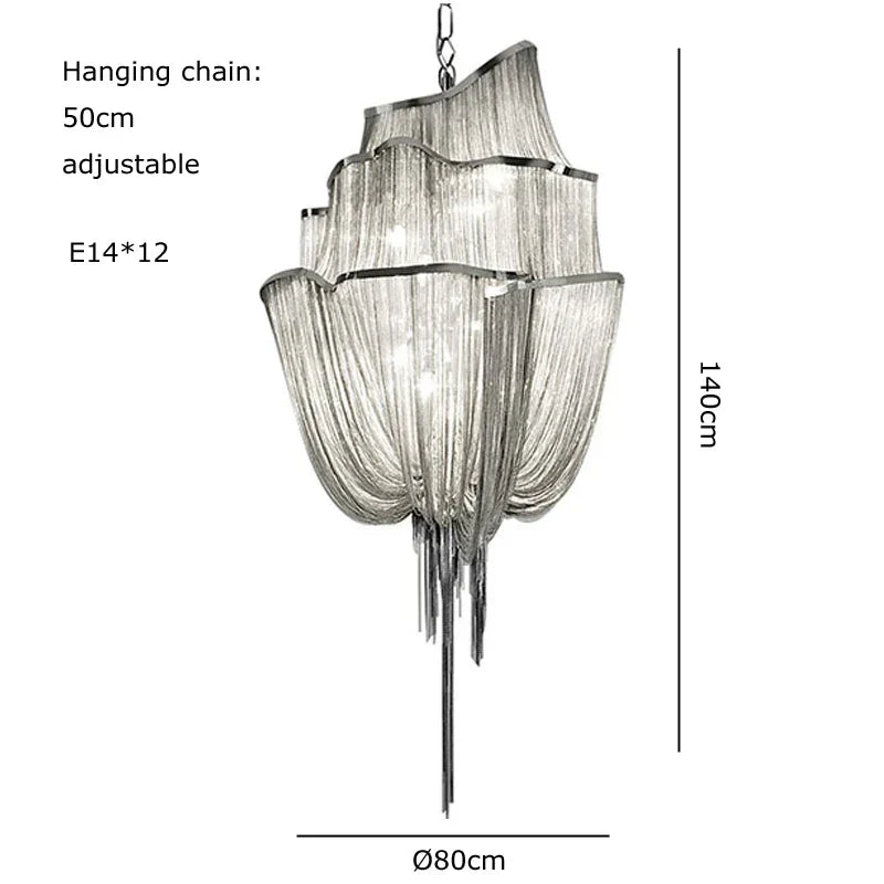 DecorBites™ Gold Tassel Chain Chandelier LED Hanging Lamp Lustres for Dining Room