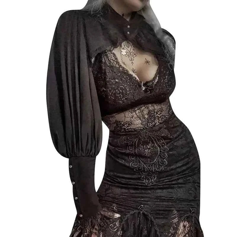 Gothic Lantern Sleeve Long Sleeve Crop Blouse