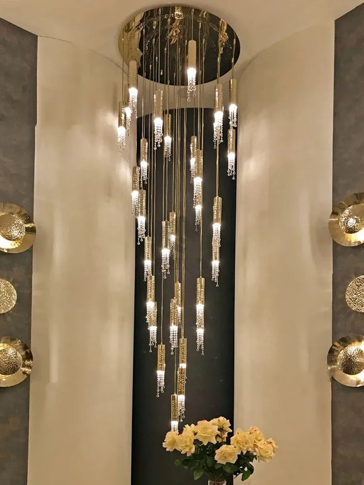 DecorBites™ Crystal LED Large Staircase Chandelier for Modern Living Room Hall Loft