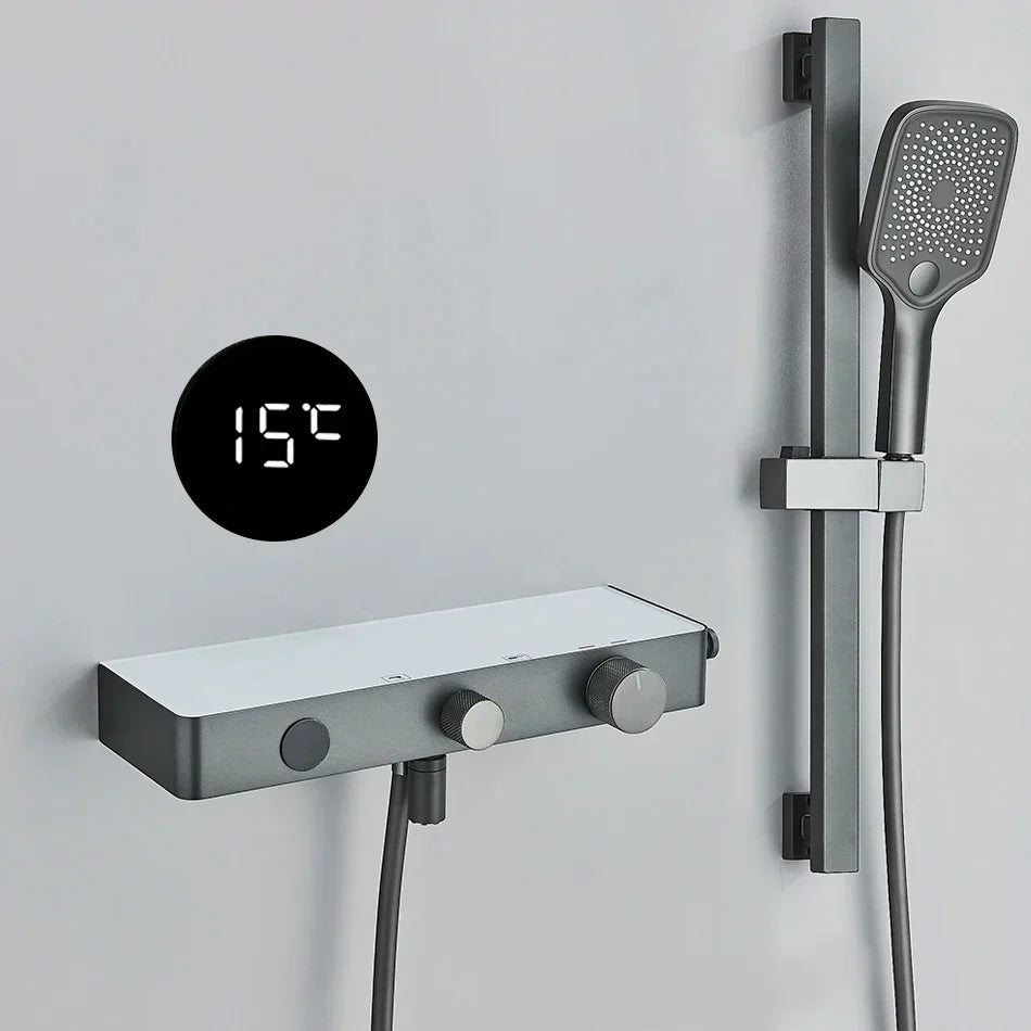 DecorBites™ Grey Digital Shower Faucet Set 2-Way Mixer System for Bathroom with Hand Sprayer