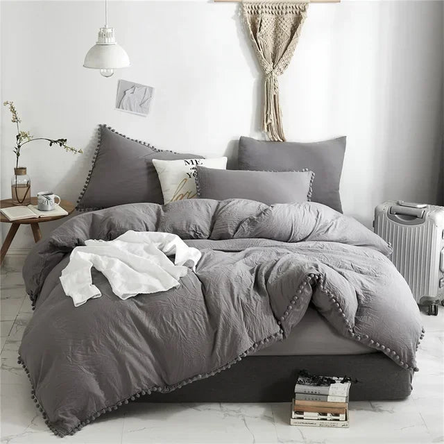 DecorBites™ Furball Tassel Duvet Cover Set - Luxury Bedding - King Queen Twin Full Sizes