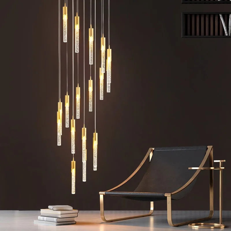 DecorBites™ Crystal Rotating Staircase Chandelier: Luxe Duplex Living Room Pendant