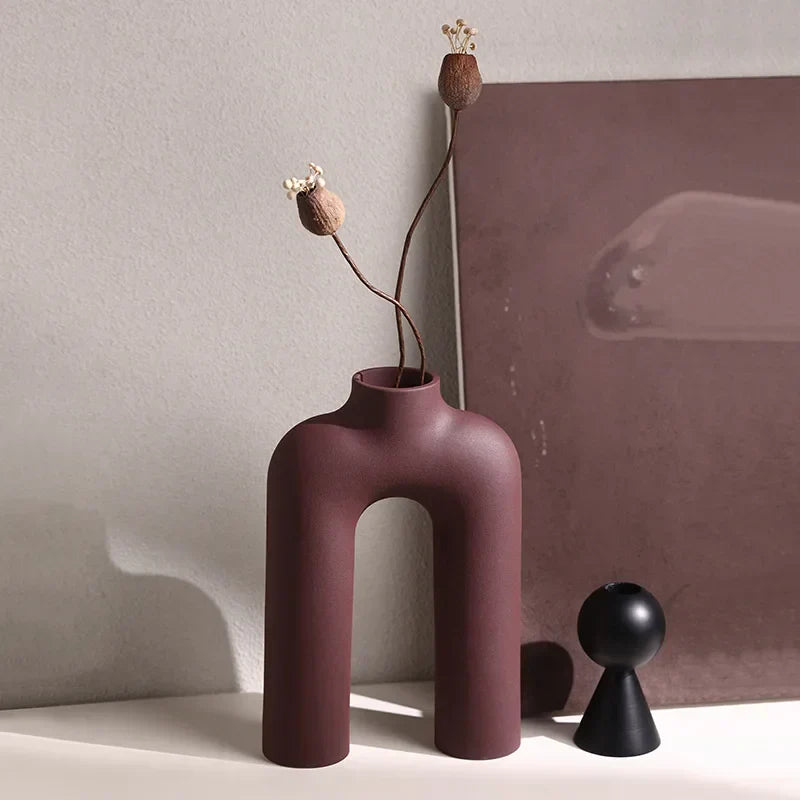 DecorBites™ Geometric Ceramic Vase: Hollowed-out Letters Flower Arrangement Home Decor