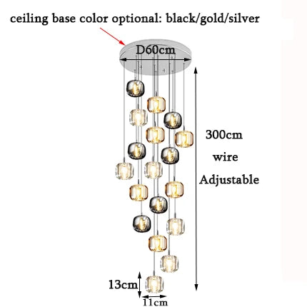 DecorBites™ Crystal LED Chandelier: Modern Staircase Pendant Light for Stylish Home Decor