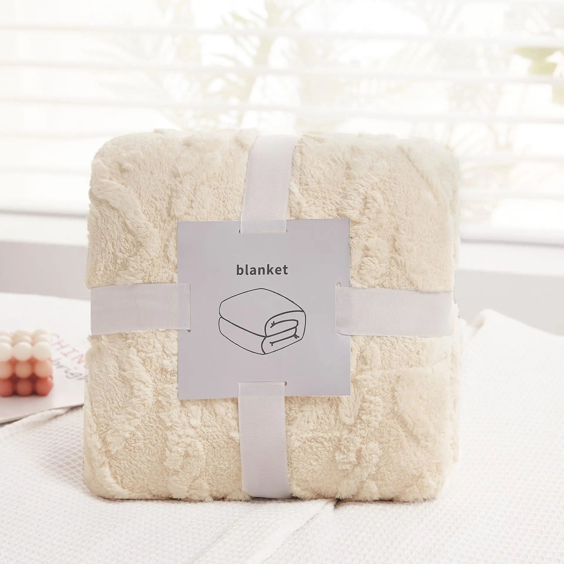 DecorBites™ Cozy Jacquard Plush Blanket: Soft Winter Sofa Throw, Office Travel Nap Shawl