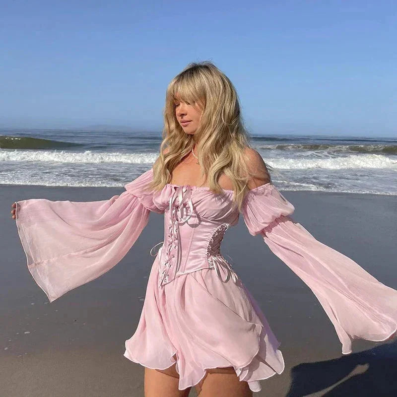 Fairy Pink Chiffon Corset Mini Dress
