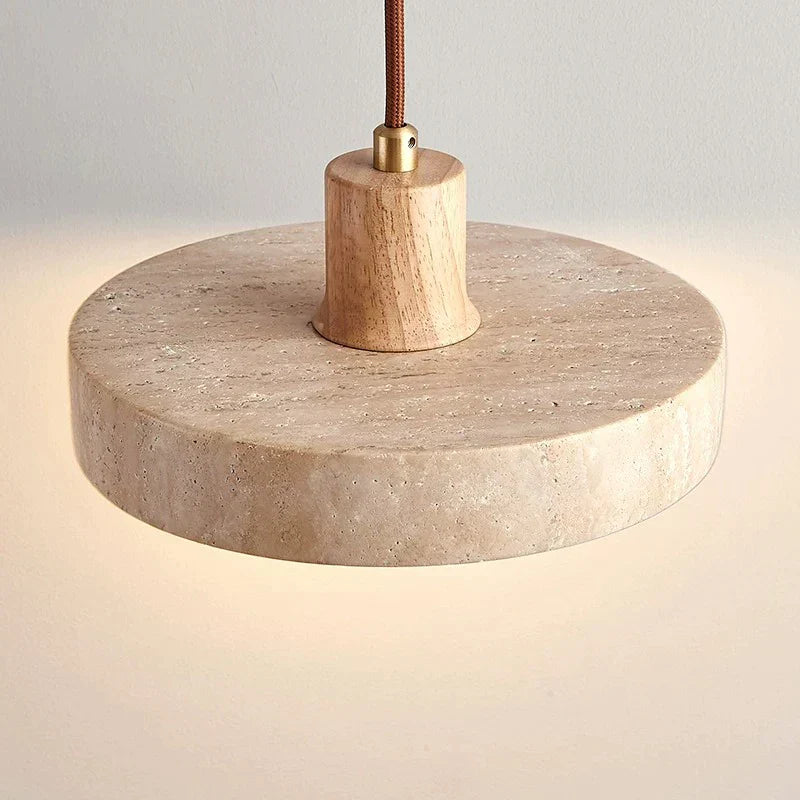 DecorBites™ Cream Style Wood Walnut Stone Pendant Light for Bedroom, E27 Bulb